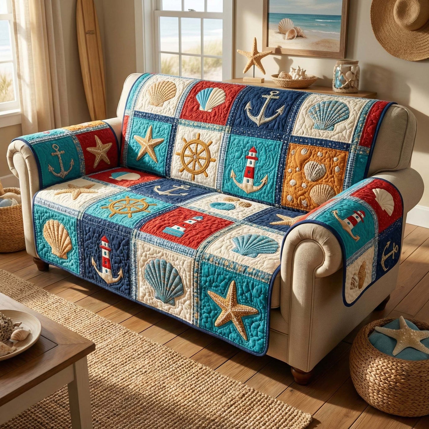 Marine Mosaic Quilted Sofa Cover GFTOQM3029