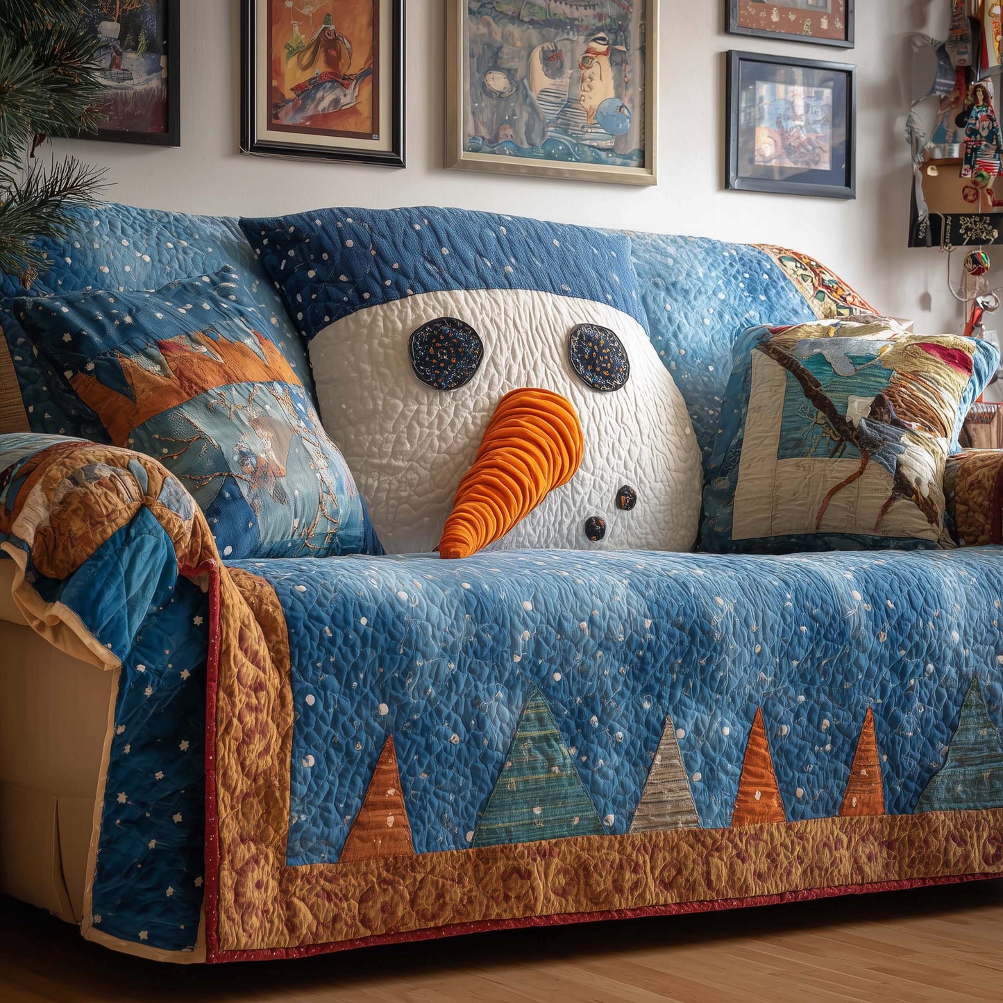 Snowman Face Quilted Sofa Cover GFTOQM302