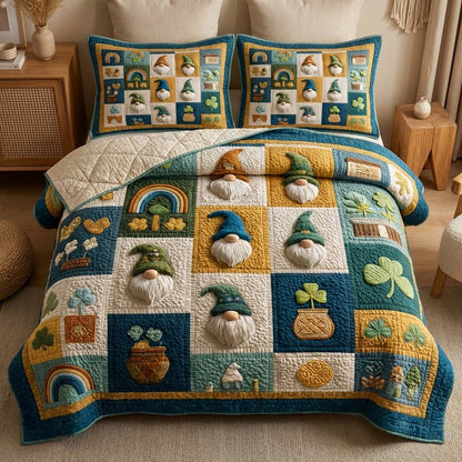 Shamrock Gnomes 3-Piece Quilted Bedding Set GFTOQM3032