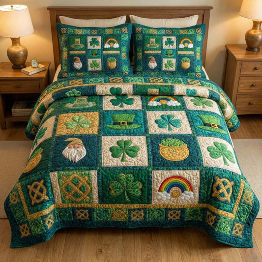 Emerald Luck 3-Piece Quilted Bedding Set GFTOQM3035