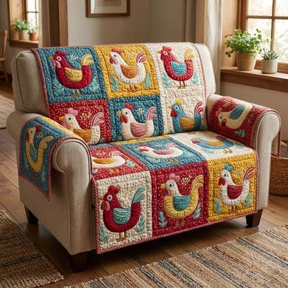 Folk Chickens Quilted Sofa Cover GFTOQM3050