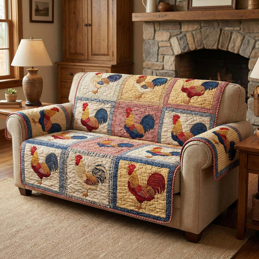 Classic Roosters Quilted Sofa Cover GFTOQM3051