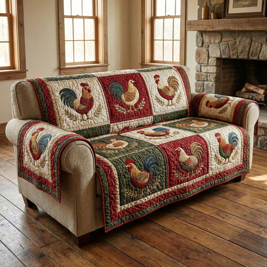 Rustic Roosters Quilted Sofa Cover GFTOQM3053