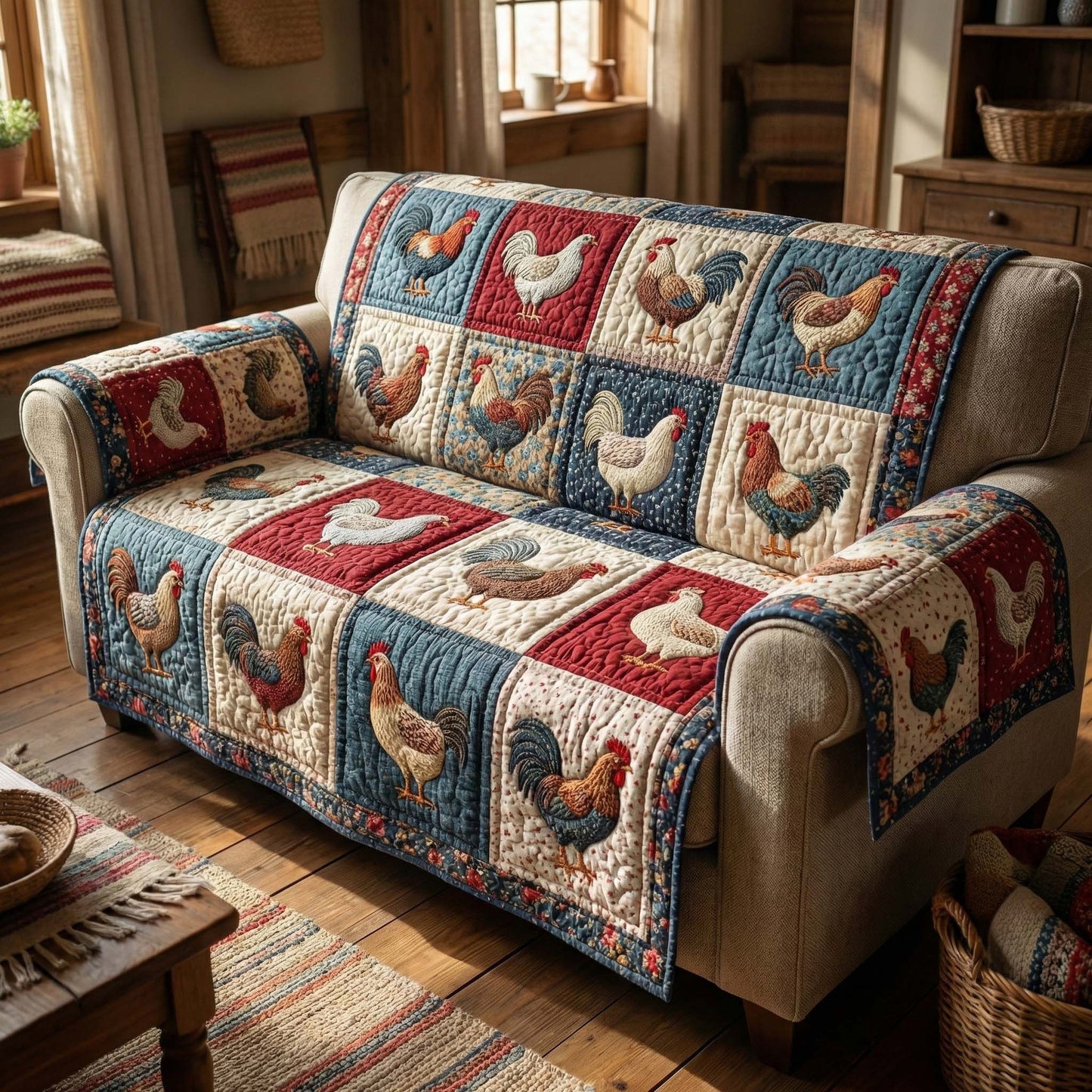 Farmhouse Flock Quilted Sofa Cover GFTOQM3055