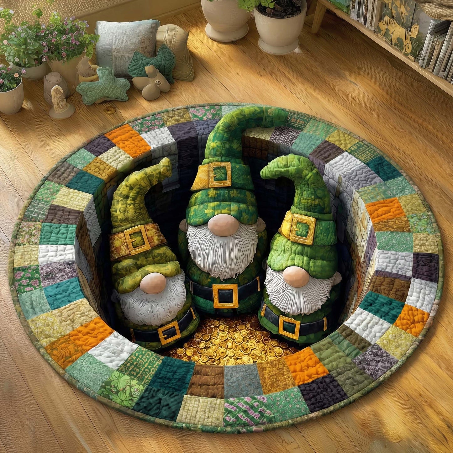 Golden Gnomes Quilted Round Mat GFTOQM3063