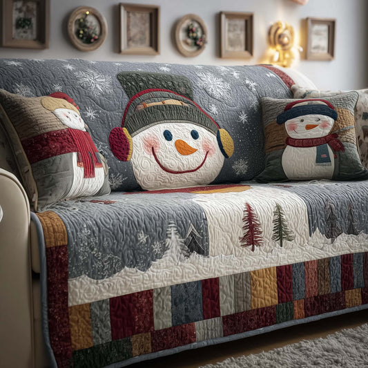 Earmuff Snowman Quilted Sofa Cover GFTOQM306