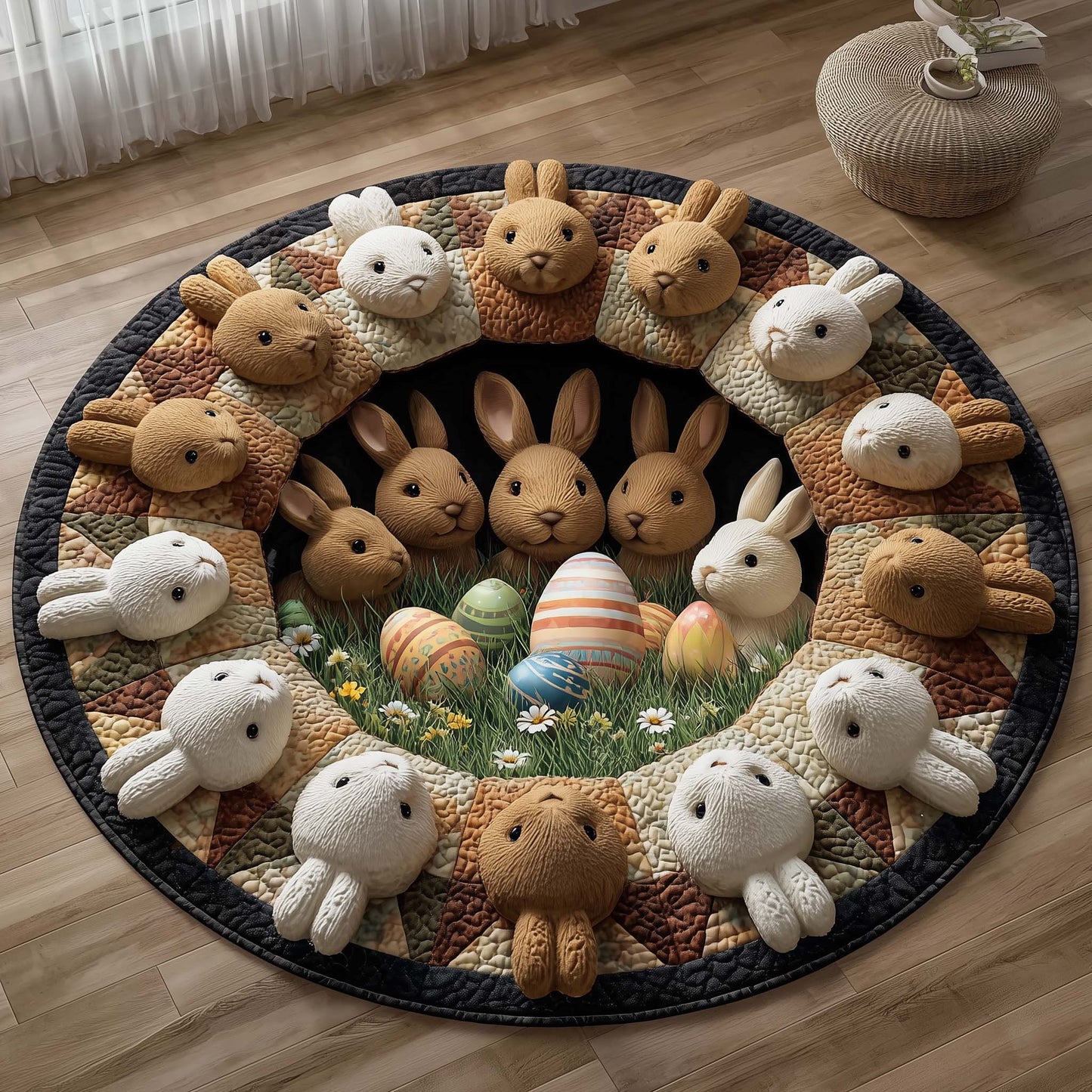 Bunny Gathering Quilted Round Mat GFTOQM3072