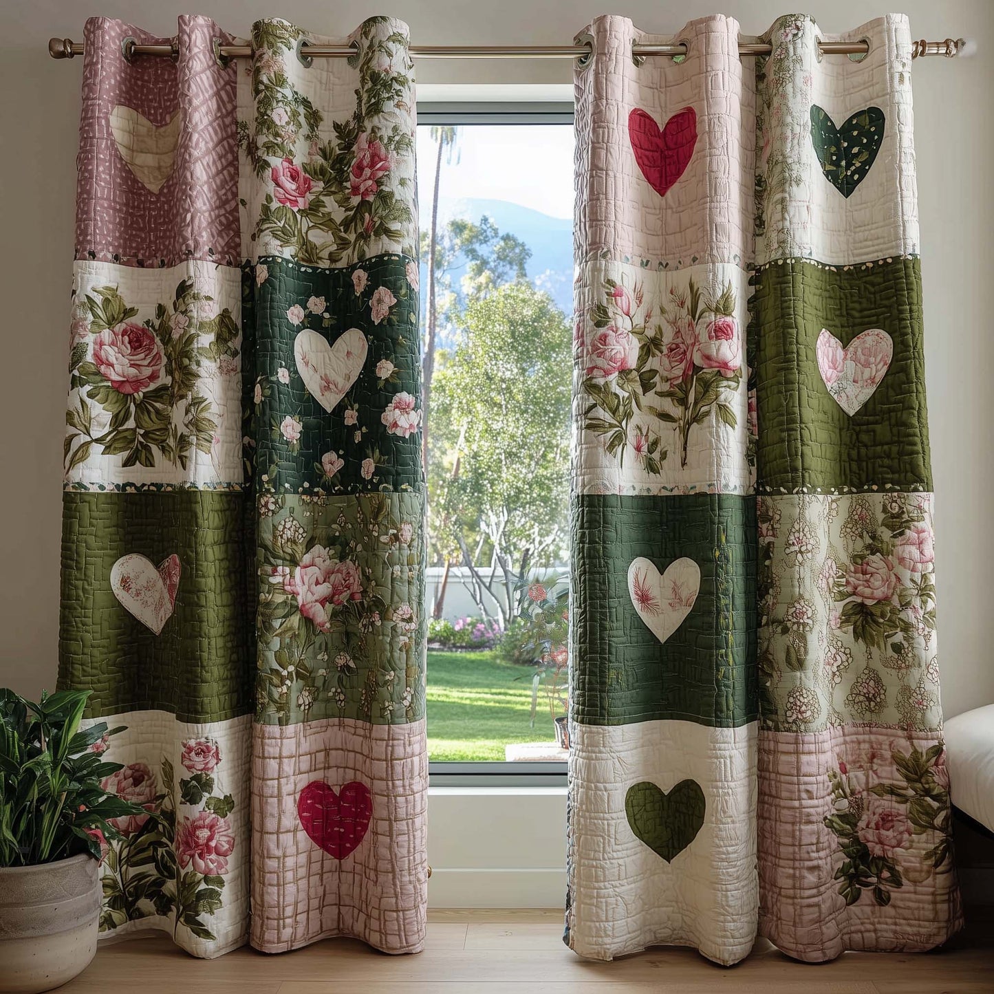 Rose Heart Quilted Curtains GFTOQM3073