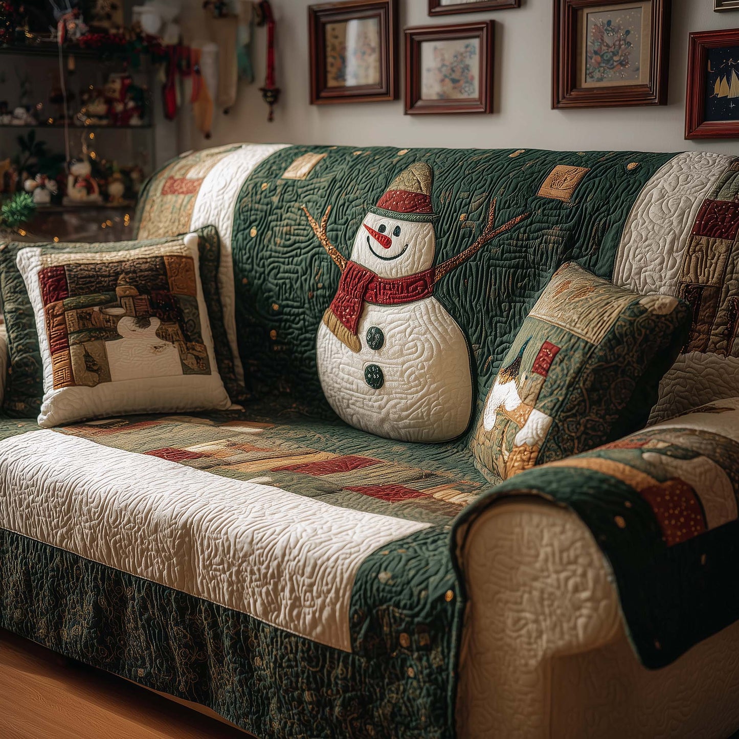 Cute Snowman Quilted Sofa Cover GFTOQM309