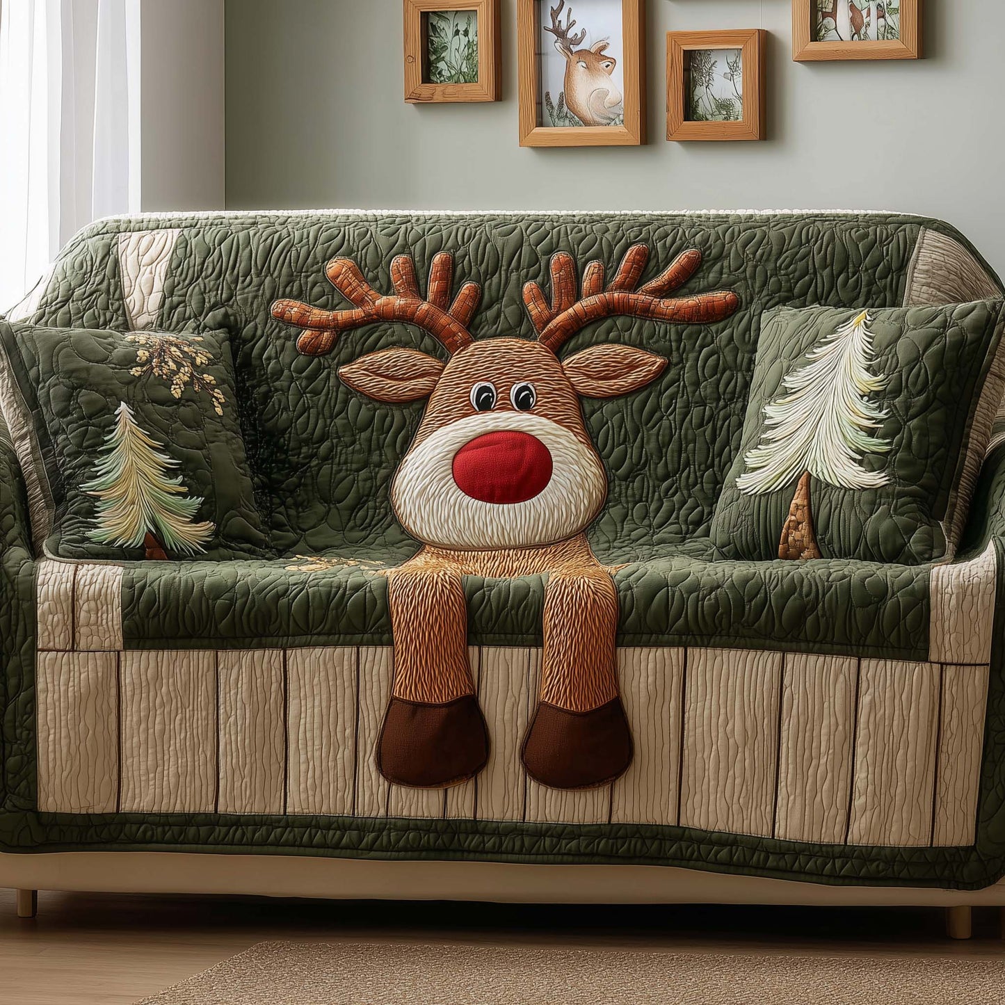Dangling Reindeer Quilted Sofa Cover GFTOQM310