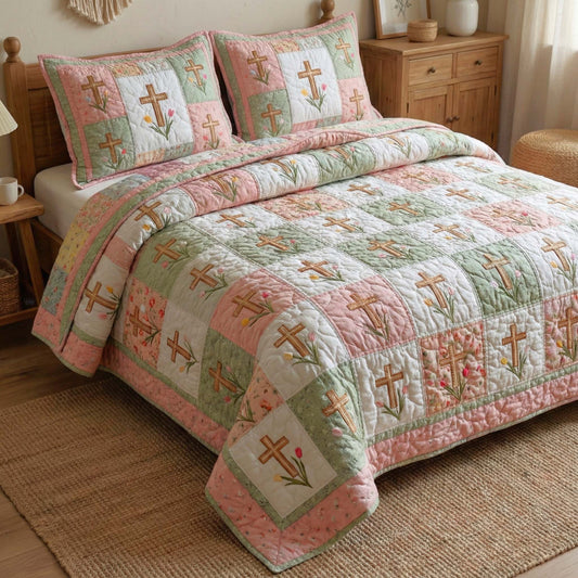 Pastel Cross 3-Piece Quilted Bedding Set GFTOQM3116