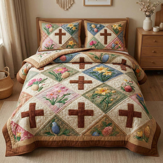 Easter Cross 3-Piece Quilted Bedding Set GFTOQM3117