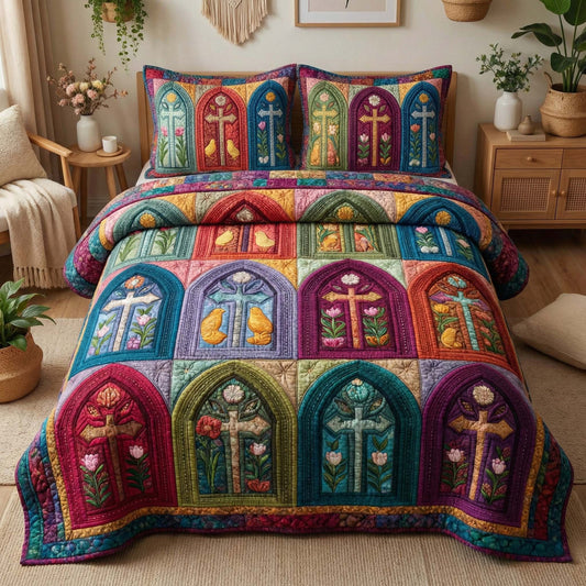 Cathedral Cross 3-Piece Quilted Bedding Set GFTOQM3118