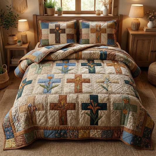 Egg Cross 3-Piece Quilted Bedding Set GFTOQM3121