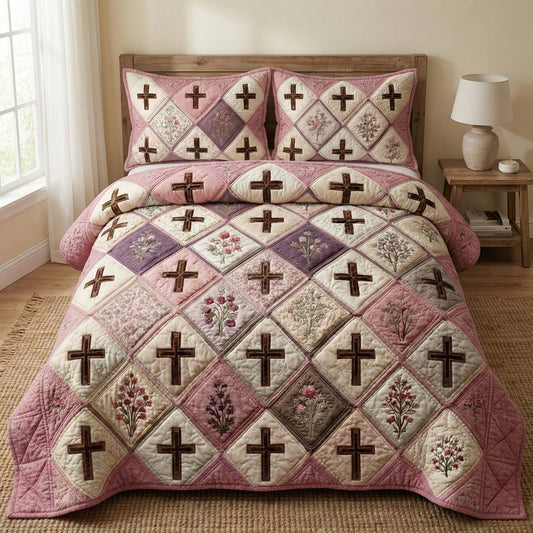 Blossom Cross 3-Piece Quilted Bedding Set GFTOQM3122