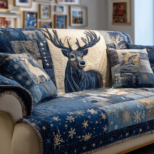 Blue Reindeer Quilted Sofa Cover GFTOQM312