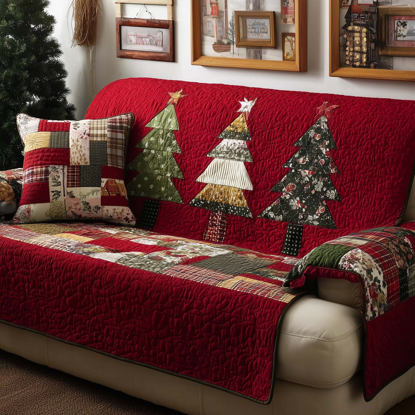 Patchwork Trees Quilted Sofa Cover GFTOQM313