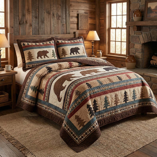 Cabin Bears 3-Piece Quilted Bedding Set GFTOQM3152