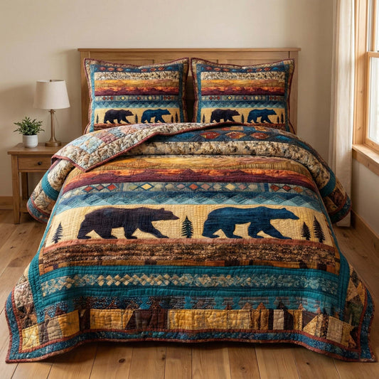 Sunset Bears 3-Piece Quilted Bedding Set GFTOQM3155