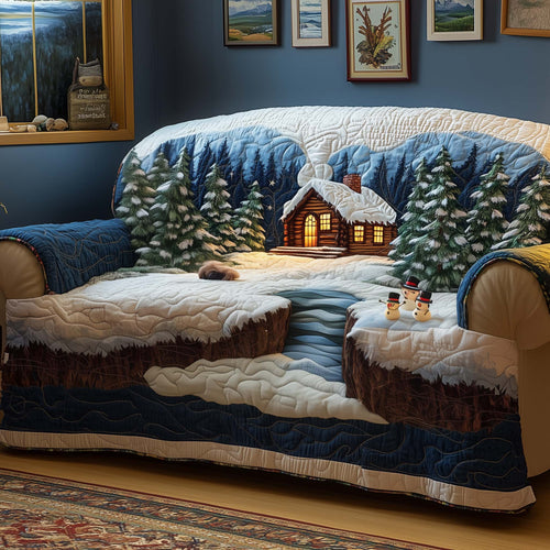 Cabin Snowmen Quilted Sofa Cover GFTOQM315