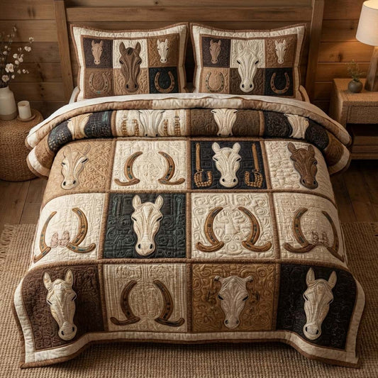 Rustic Horseshoes 3-Piece Quilted Bedding Set GFTOQM3161
