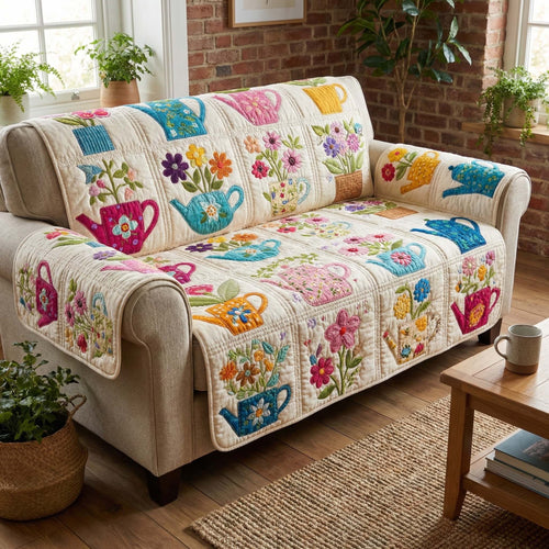 Spring Teapot Garden Quilted Sofa Cover GFTOQM3173