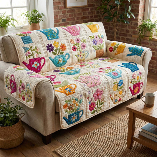 Spring Teapot Garden Quilted Sofa Cover GFTOQM3173