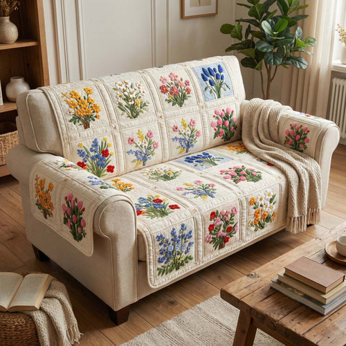 Wildflower Patchwork Quilted Sofa Cover GFTOQM3175