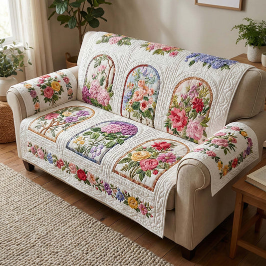 Rose Window Garden Quilted Sofa Cover GFTOQM3176