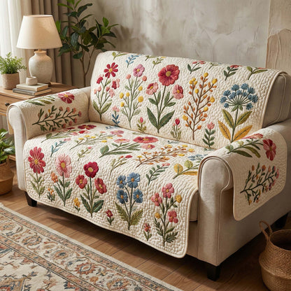 Botanical Meadow Quilted Sofa Cover GFTOQM3177