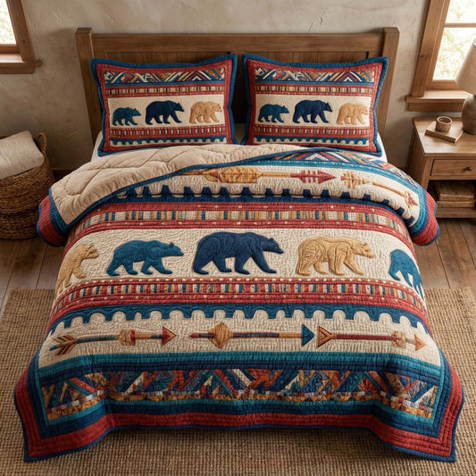 Tribal Bear Row 3-Piece Quilted Bedding Set GFTOQM3182