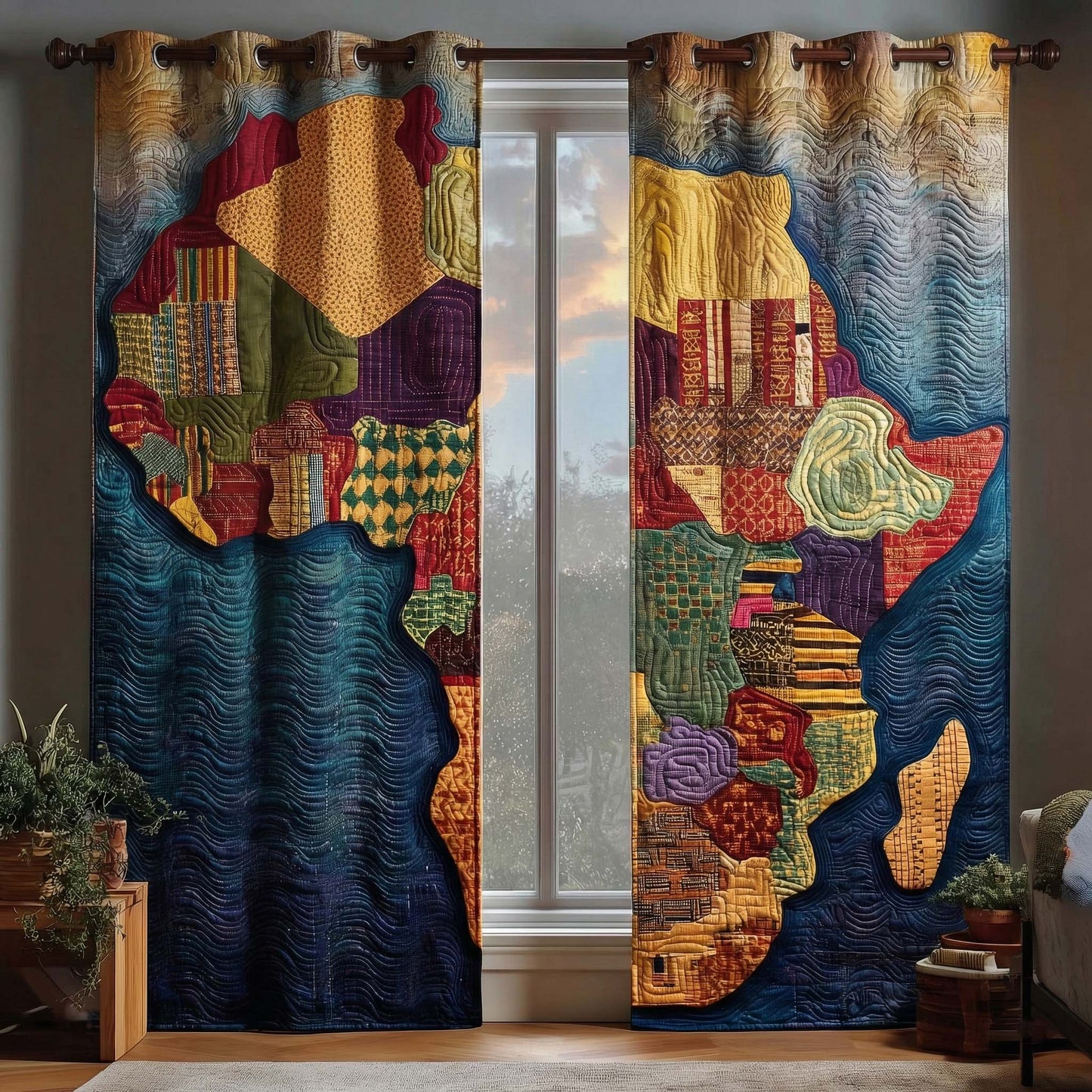 Cultural Patch Quilted Curtains GFTOQM3188