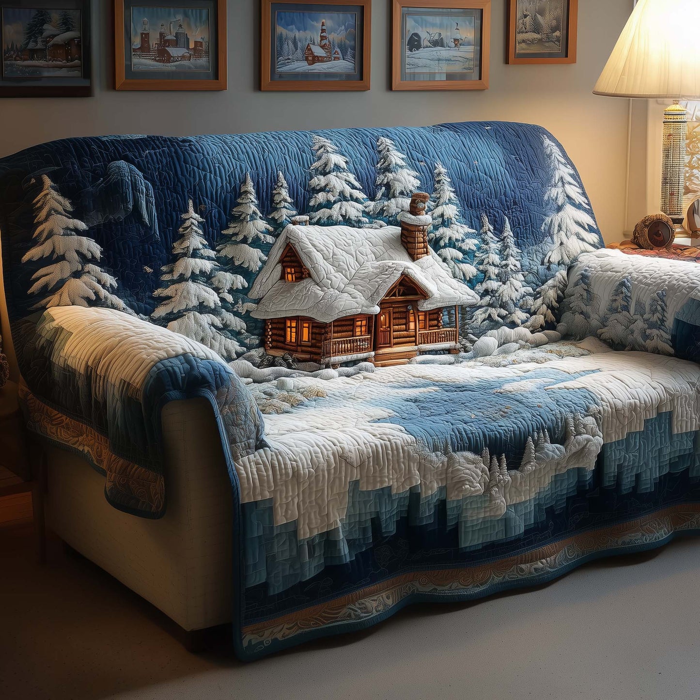 Snowy Cabin Quilted Sofa Cover GFTOQM319