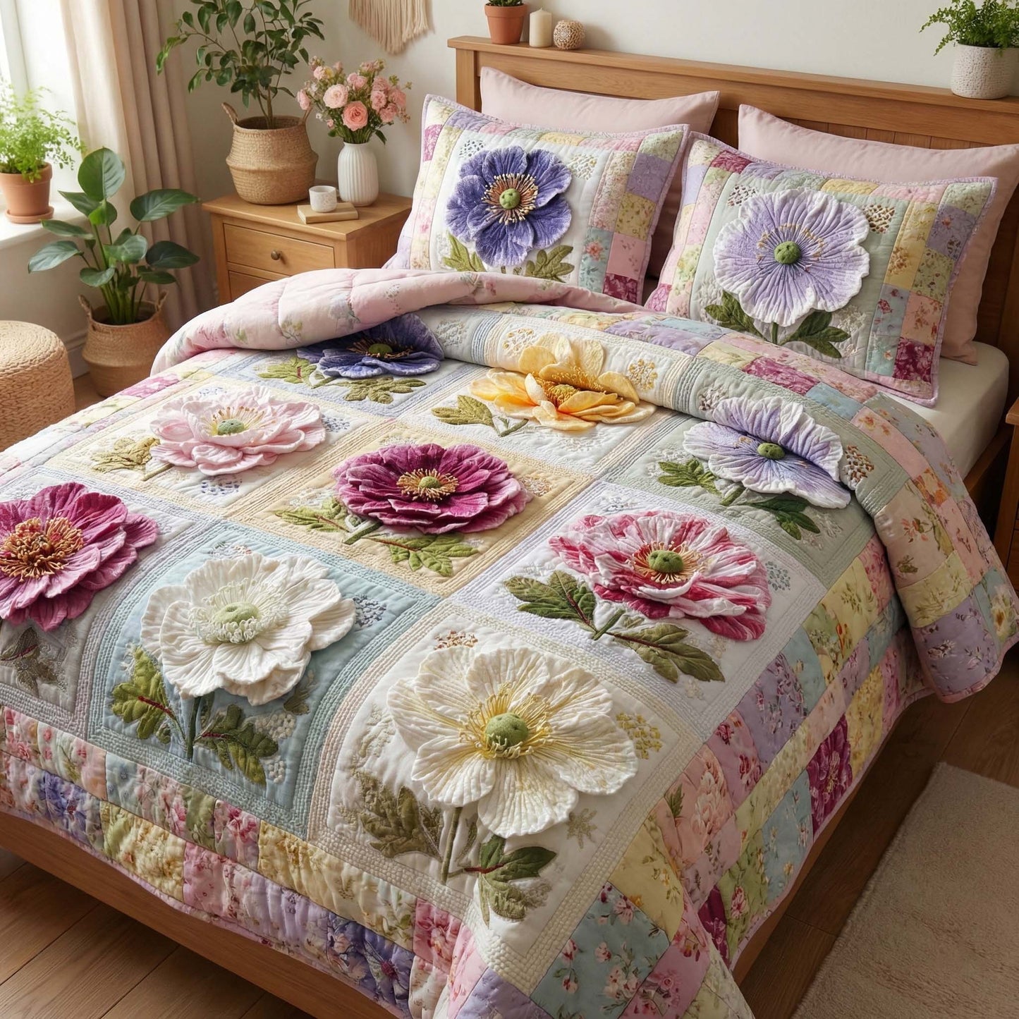Blossom Grace 3-Piece Quilted Bedding Set GFTOQM3202