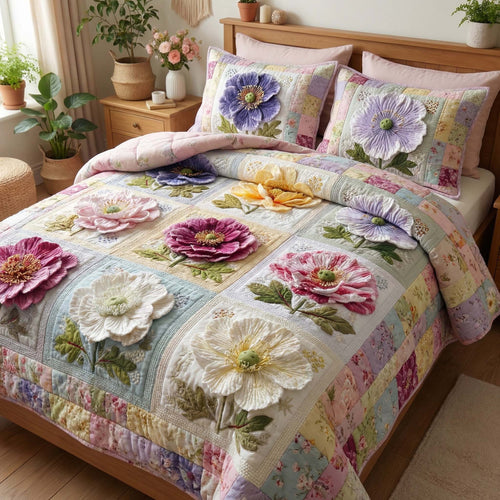 Blossom Grace 3-Piece Quilted Bedding Set GFTOQM3202