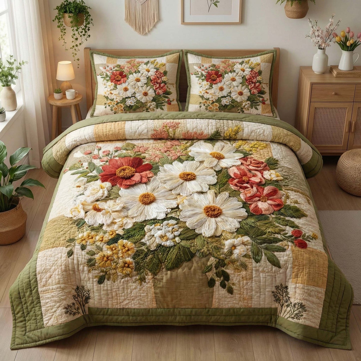 Blossom Grace 3-Piece Quilted Bedding Set GFTOQM3204