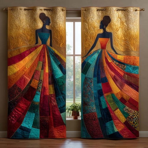 Golden Tribal Muse Quilted Curtains GFTOQM3217