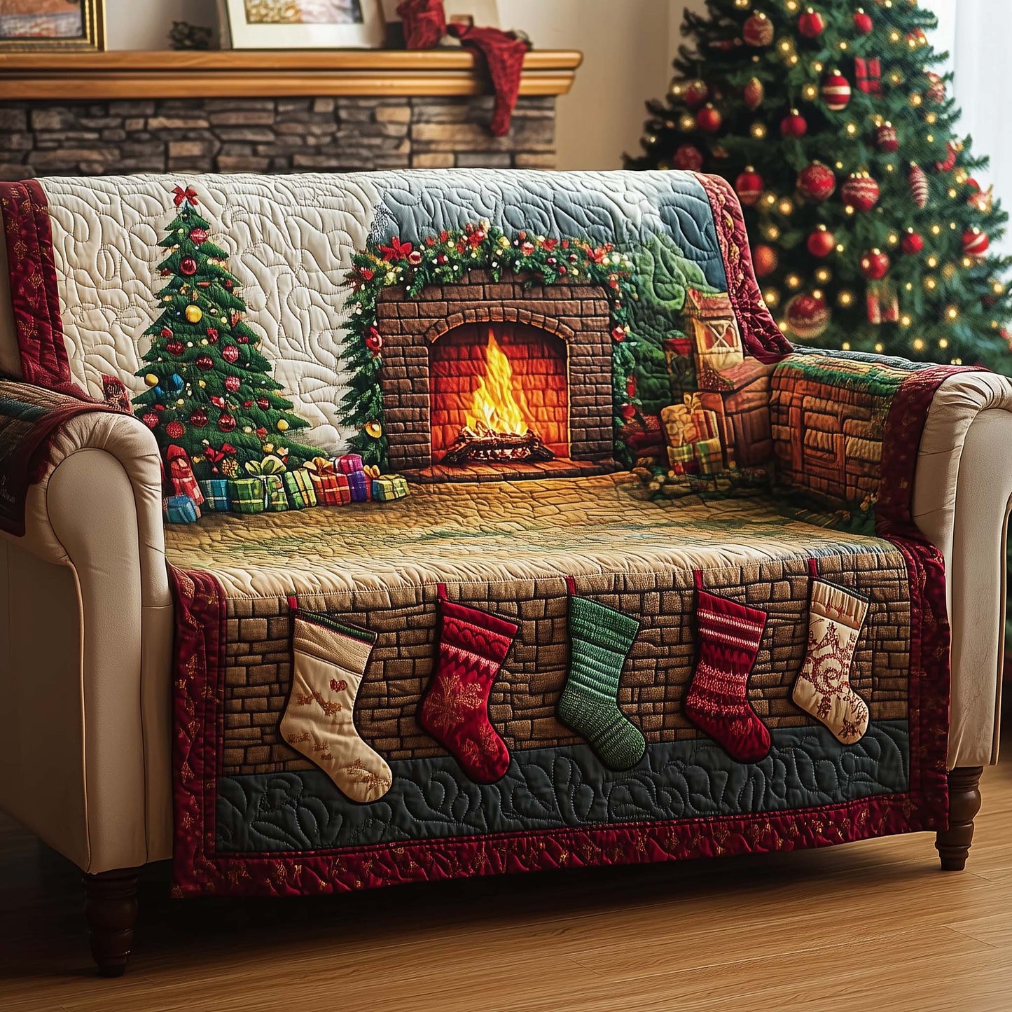 Stocking Fireplace Quilted Sofa Cover GFTOQM321