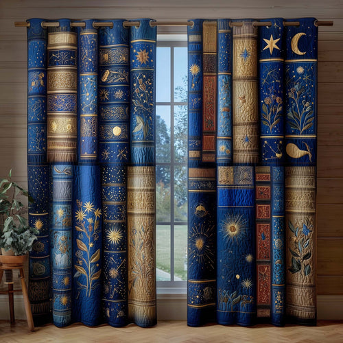 Celestial Blue Library Quilted Curtains GFTOQM3229