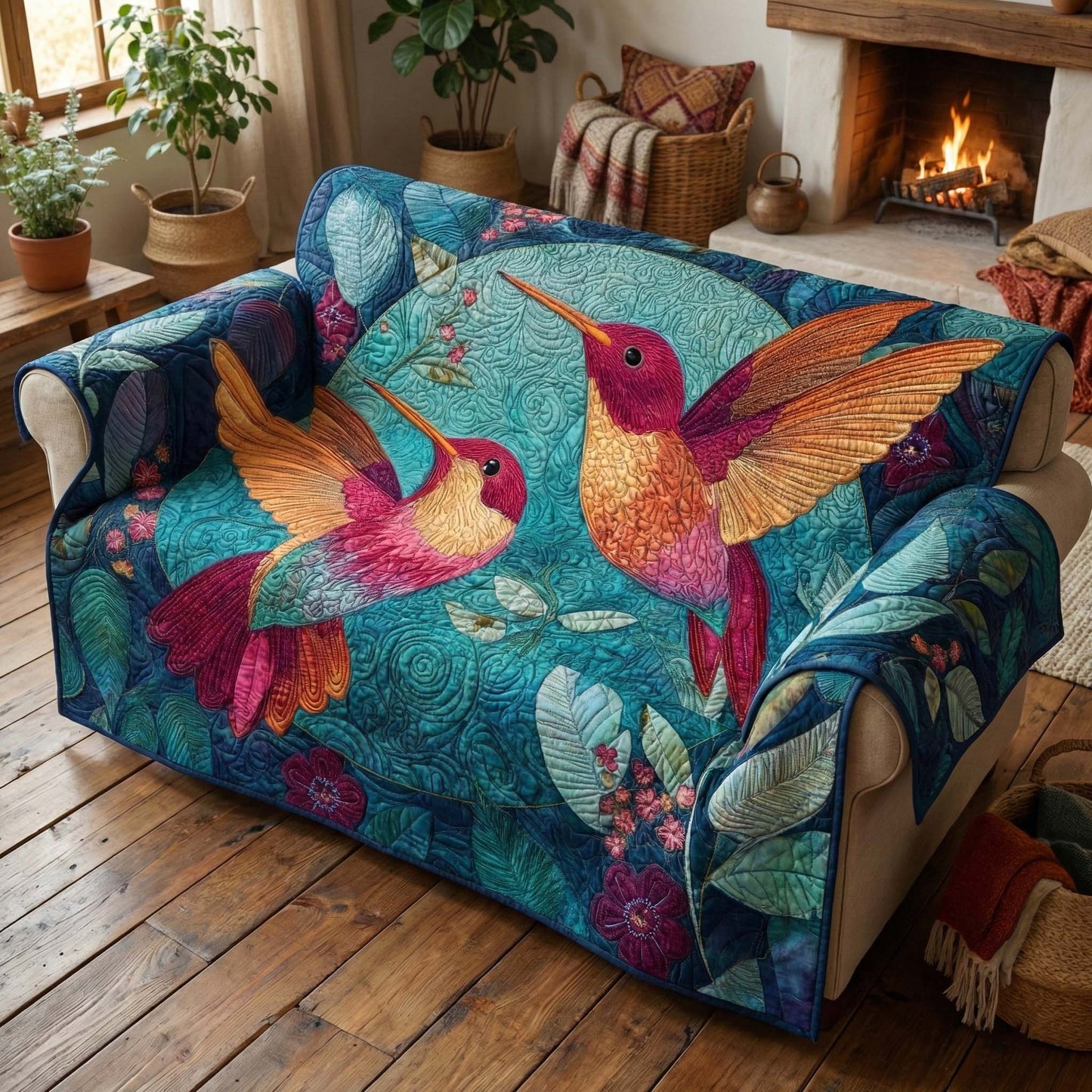 Forest Hummingbirds Quilted Sofa Cover GFTOQM3238