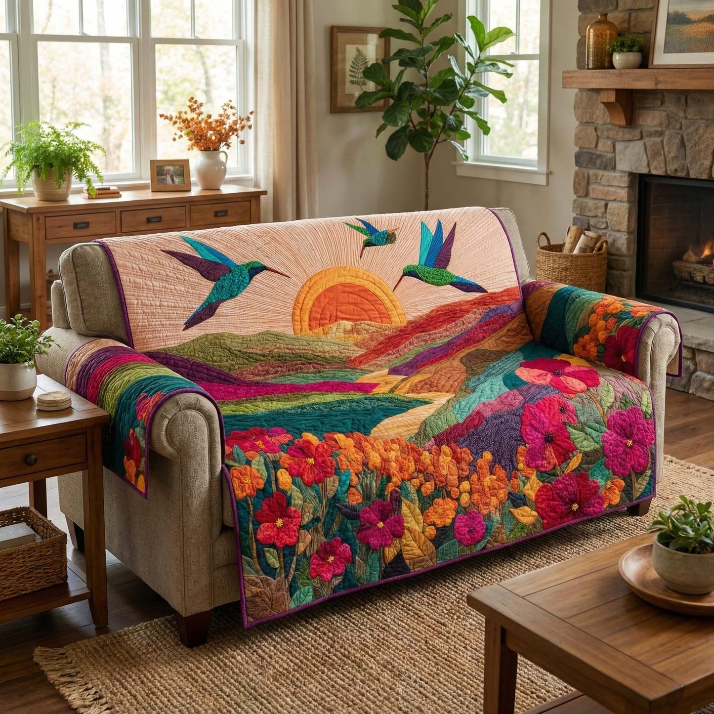 Spring Meadow Quilted Sofa Cover GFTOQM3239