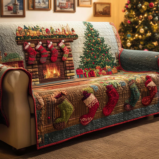 Cozy Fireplace Quilted Sofa Cover GFTOQM324