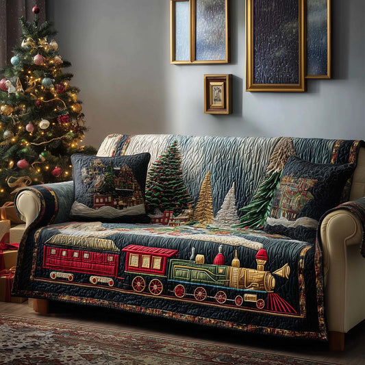 Christmas Train Quilted Sofa Cover GFTOQM325