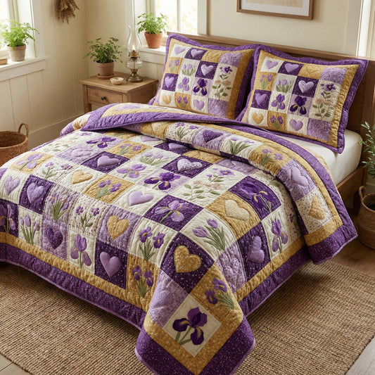 Iris Hearts 3-Piece Quilted Bedding Set GFTOQM3278
