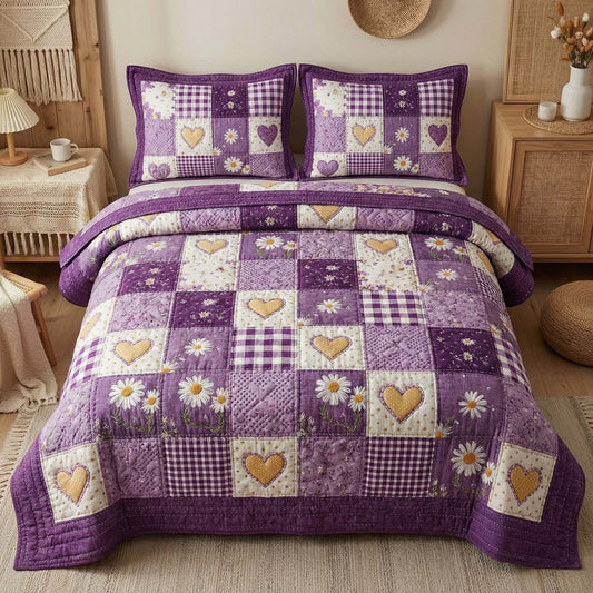 Daisy Hearts 3-Piece Quilted Bedding Set GFTOQM3279