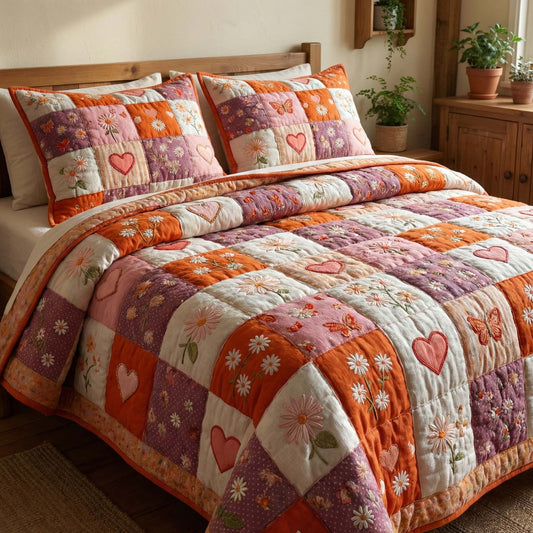 Coral Meadow 3-Piece Quilted Bedding Set GFTOQM3280