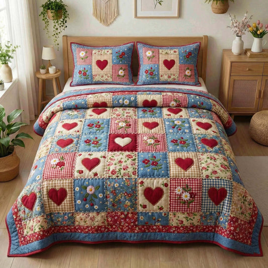 Country Hearts 3-Piece Quilted Bedding Set GFTOQM3281