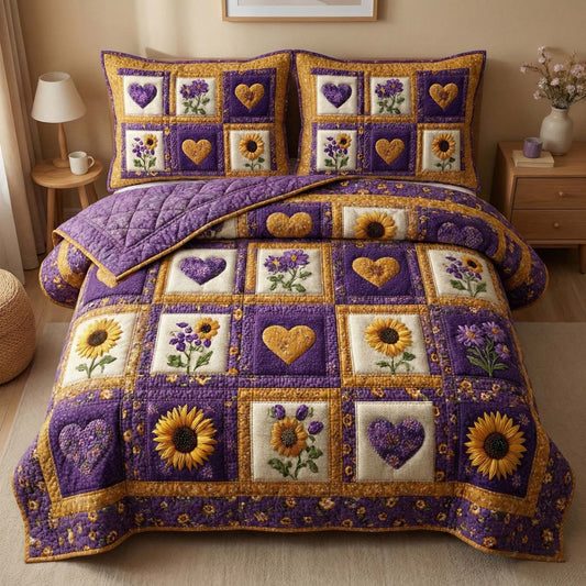 Sunflower Hearts 3-Piece Quilted Bedding Set GFTOQM3282