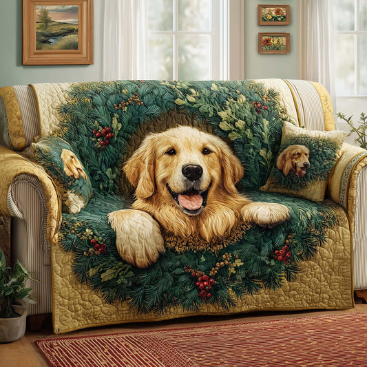 Golden Wreath Quilted Sofa Cover GFTOQM330