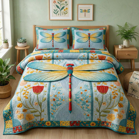 Meadow Dragonfly 3-Piece Quilted Bedding Set GFTOQM3343